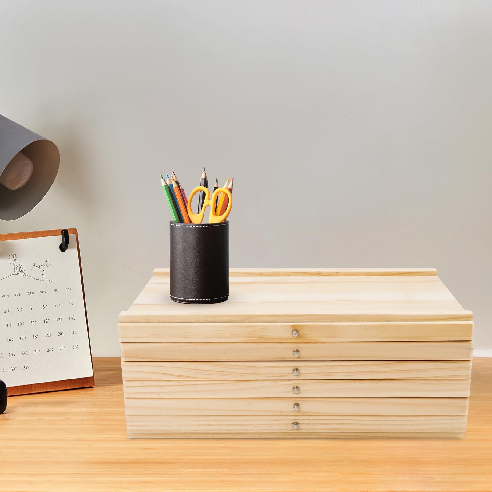 Caja de almacenamiento para artistas, 6 cajones, rotulador de pinceles, caja de madera, utensilios de pintura, organización, estudio, oficina, escuela, diseño moderno, compacto para los