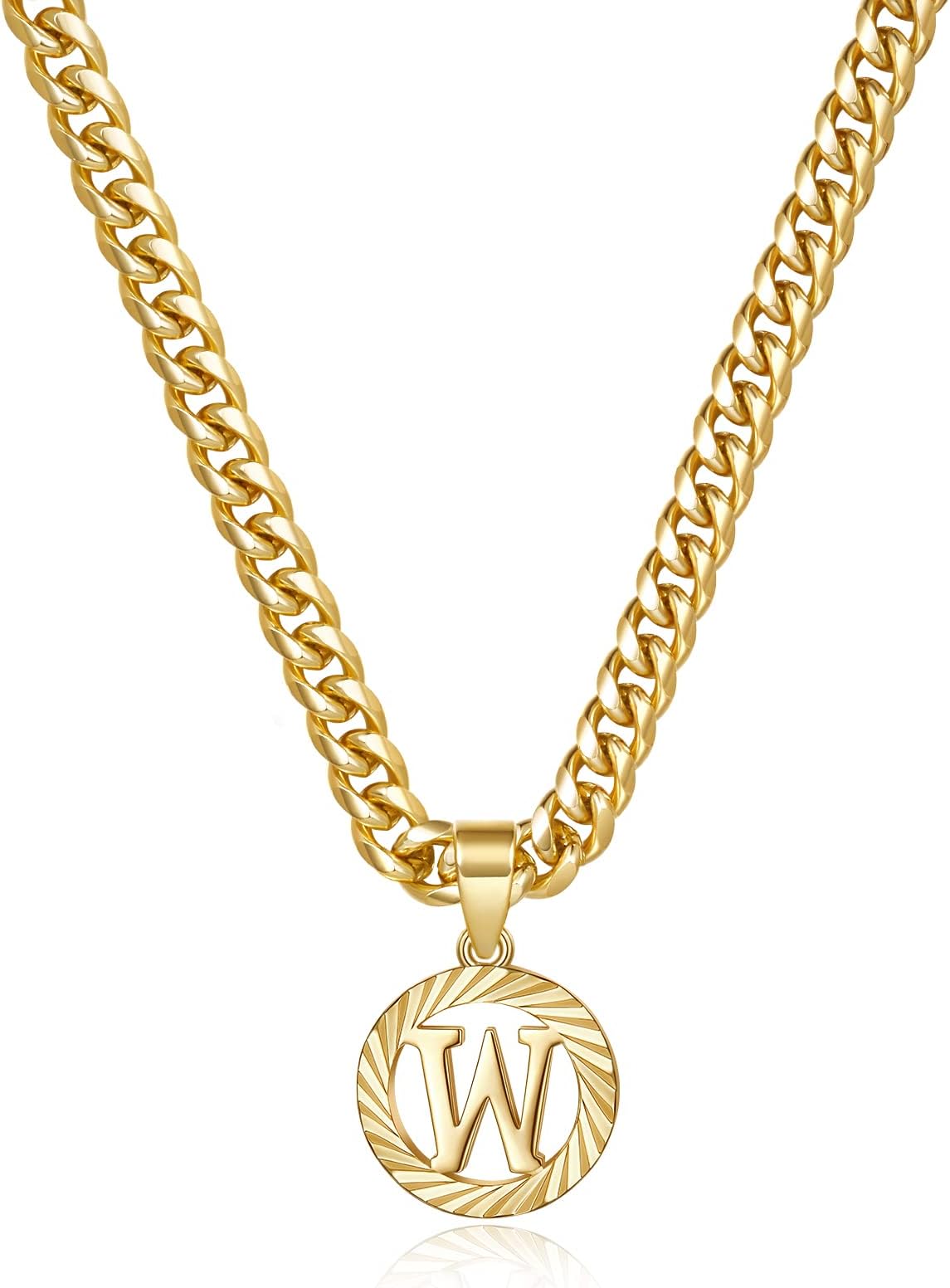 KissYan Gold Initial Necklace,14K Gold Plated Round Letter Pendant Hollow Capital Monogram 5mm Cuban Chain Necklace Alhpabets from A-Z Dainty Jewelry for Women Men Girlsโฆ