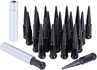 M14x1.5 Lug Nuts 14x1.5 Spike Lug Nuts M14 x 1.5 Spiked Lug Nut Black Set of 24 with 2 Socket Keys 19mm Hex 4.4" Tall 14mmx1.5 Bullet Lug Nuts Wheel Nuts