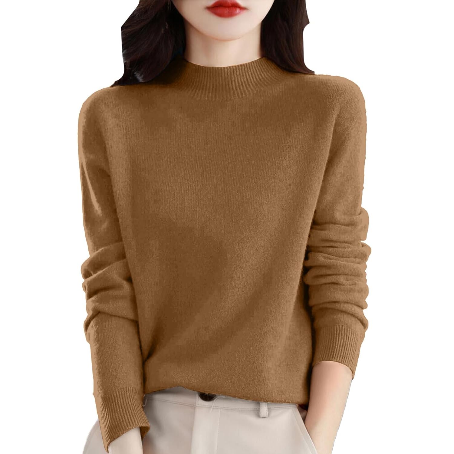 Cashmere Sweaters for Women Mock Turtleneck Warm Sweater Long Sleeve Tops Soft Lightweight Shirts