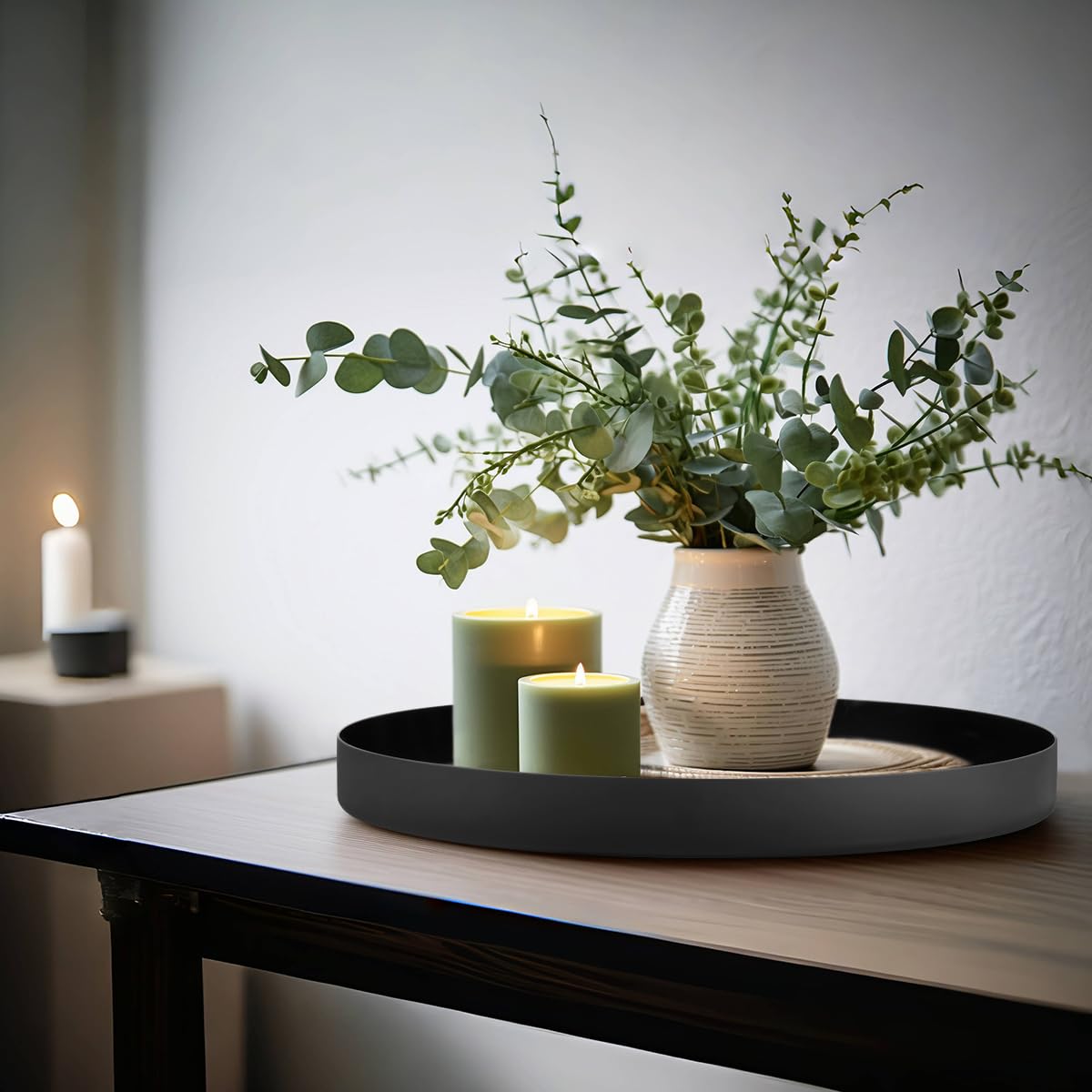 Design Dienblad Zwart Van Metaal Met Anti-slip Coating Aan De Onderkant Decoratieve Plaat Als Rond Dienblad Met Tijdloos Design Als Decoratieve Schaal Voor Decoratie Thuis