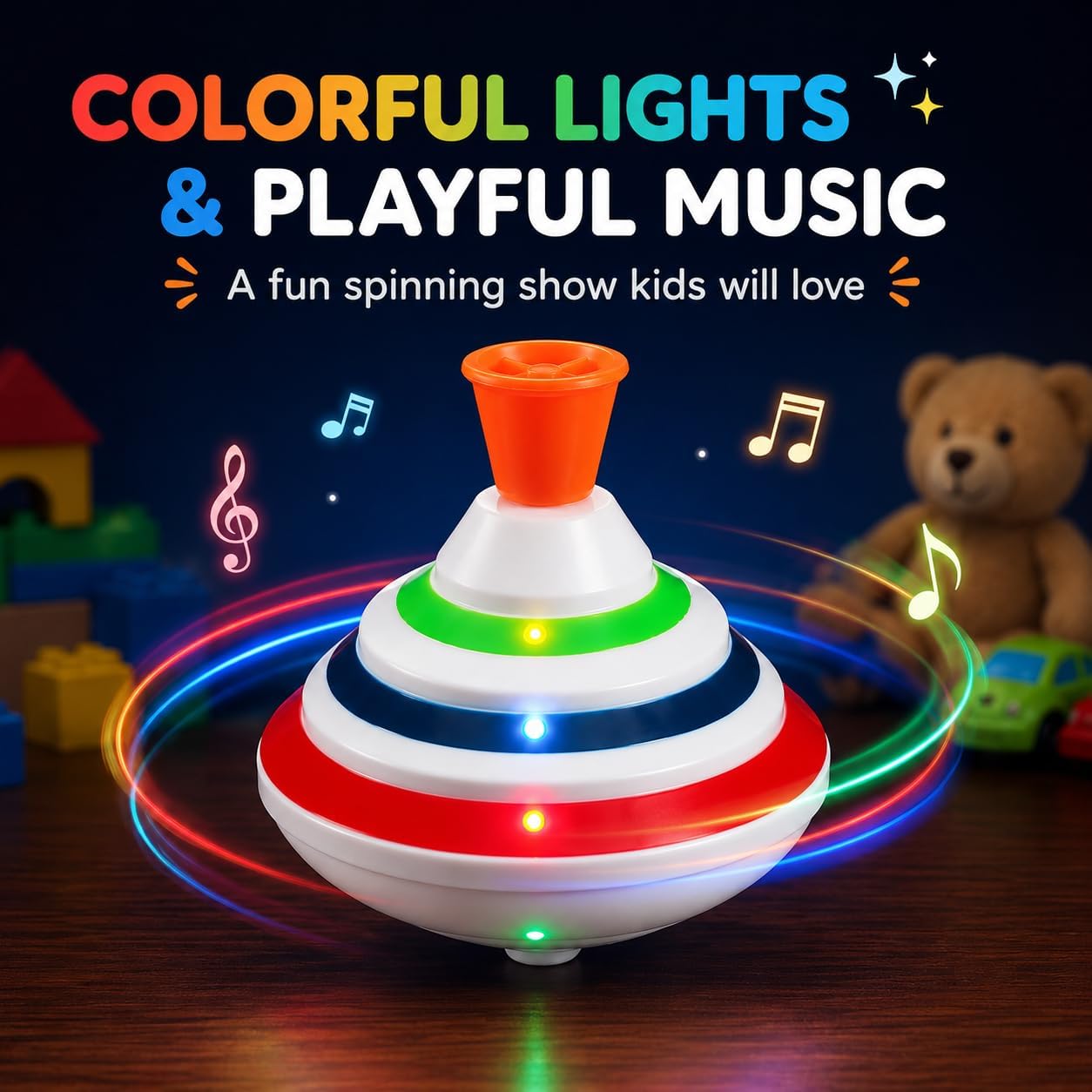 STOBOK Spinning Top Toy with LED and Music Peg-top Hand Spinner Gyro Toy Gift for Kids