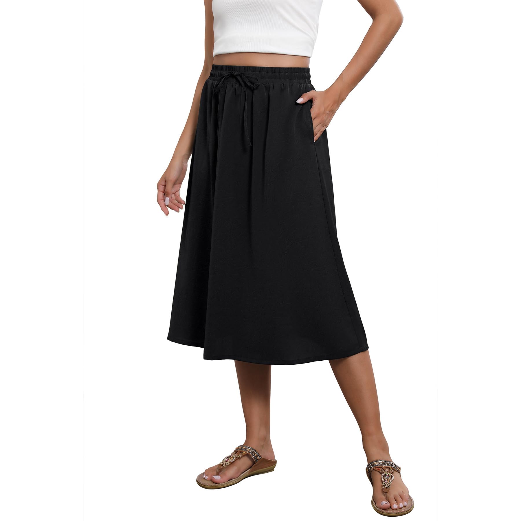 Witsmile Flowy Skirt Elastic High Waist A-Line Skirt with Pockets Bohemia Cover-up for Women 2026 Trendy(S-2XL)