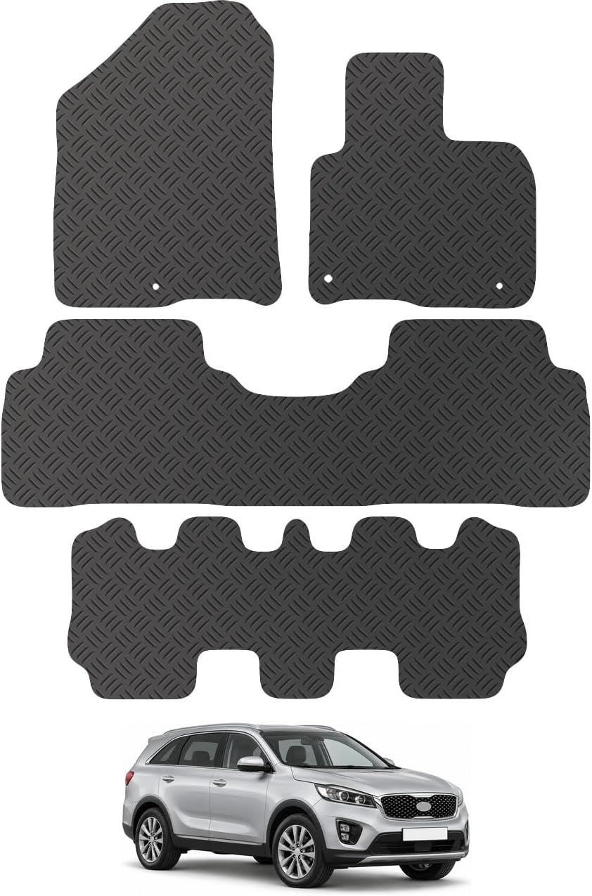 Kia Sorento 2015-2020 7 Seater 3mm 4pc Set Rubber Car Mats UK-Made Heavy-Duty Waterproof Tailor Fit Floor Mats Full Coverage Compatible Accessory Durable and Easy Clean
