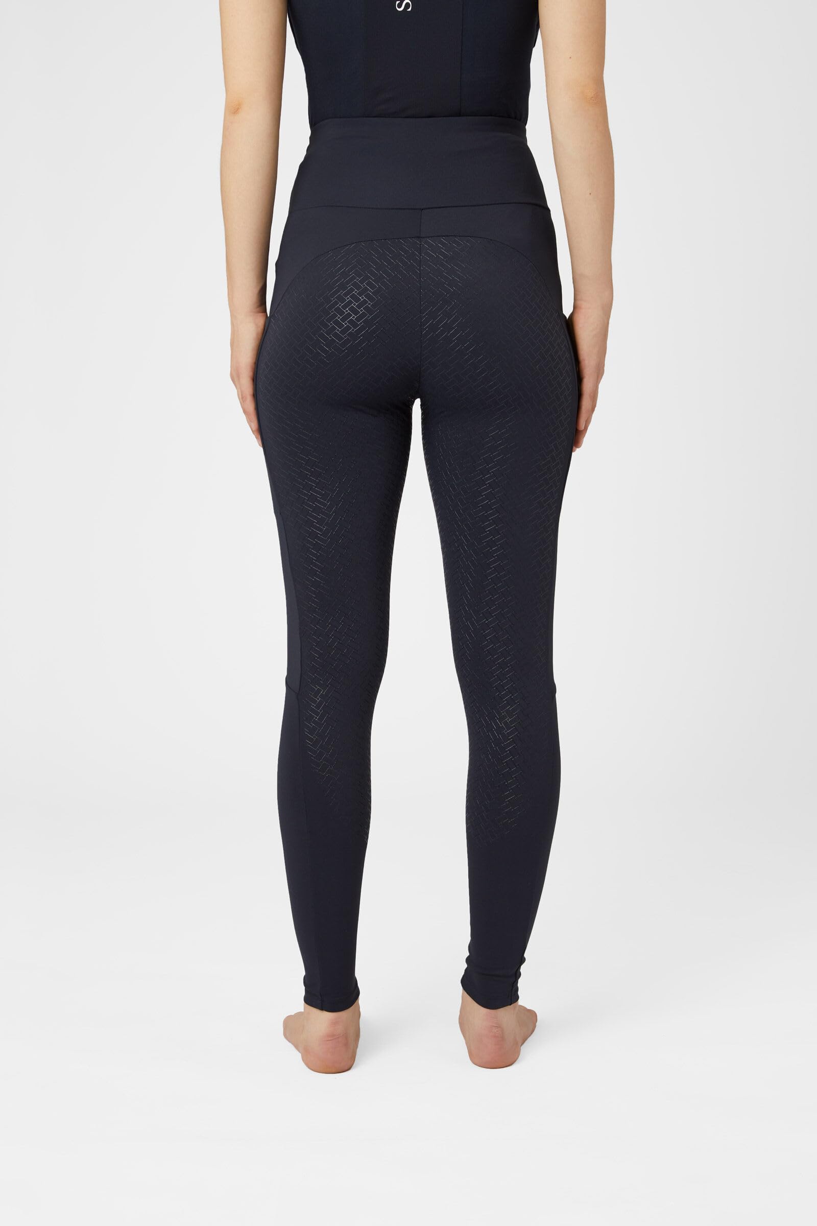 HORZE Damen Schwangerschafts-Reitleggings Ginny – Bequeme & Elastische Umstands-Reithose mit Silikon-Vollbesatz & Handytasche - Blau, 38