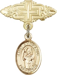 Gold Filled Baby Badge with St. Stanislaus Charm and Badge Pin with Cross 1 X 3/4 inches