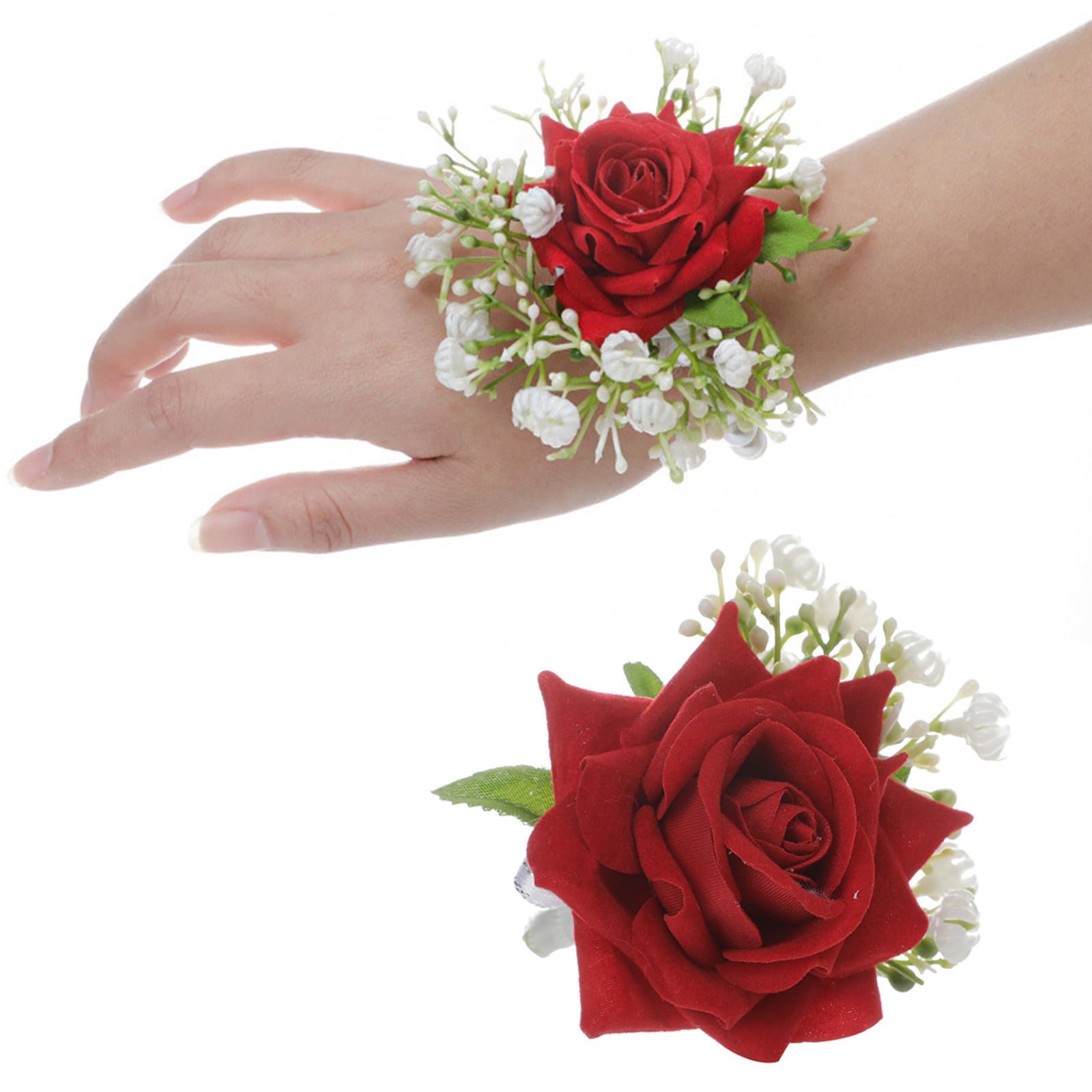 alloneslife Artificial Flower Boutonniere Wedding Wrist Corsage 2in1 for Bride Bridesmaid Groom Groomsmen Formal Meeting Ceremony Corsage Boutonniere Set for Weddings