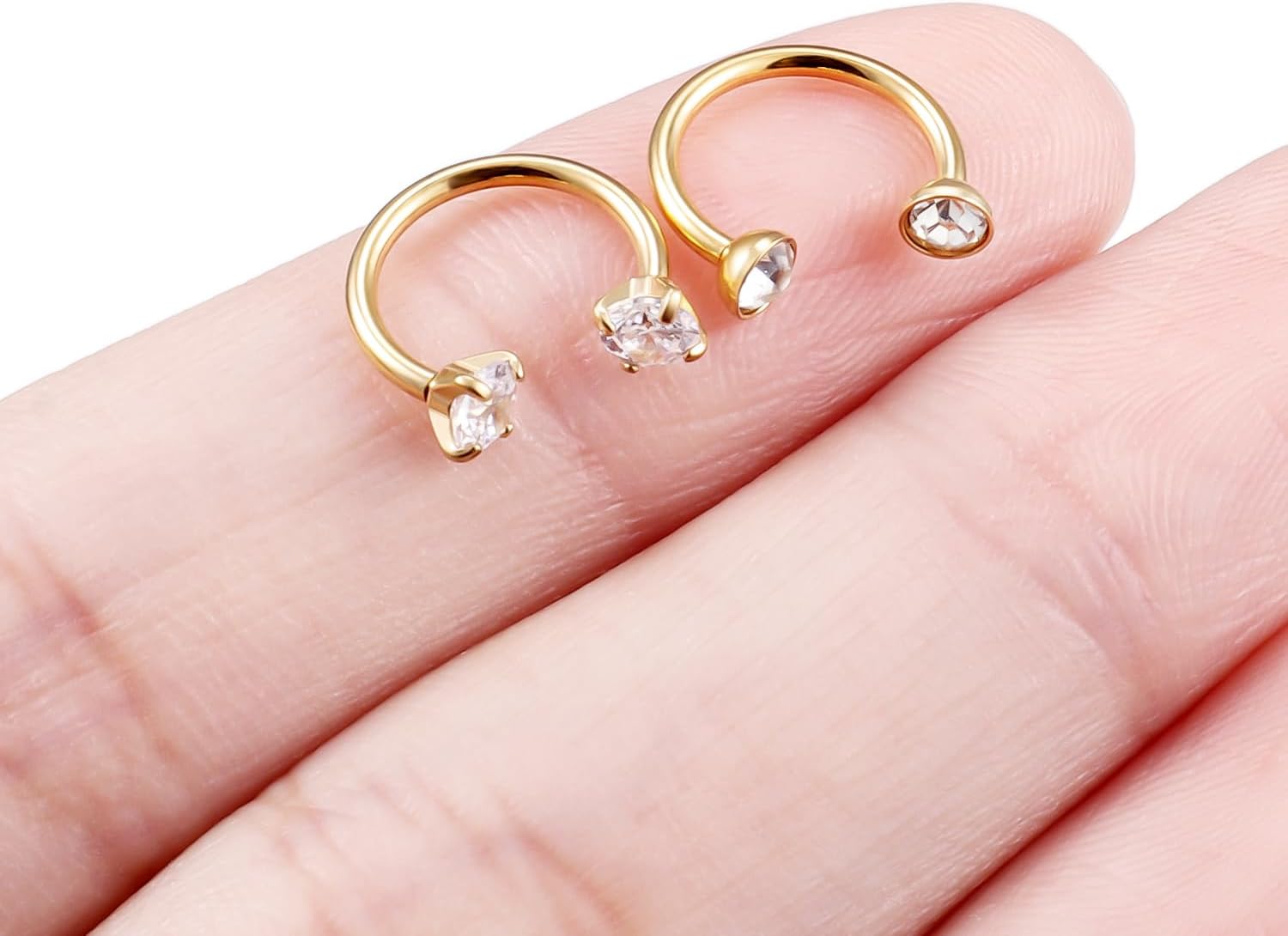 Horseshoe Nose Ring Surgical Steel Double Stud Nose Ring 18G Lip Rings Clear Cubic Zirconia Horse Shoe Daith Piercing Jewelry for Women Inner Diameter 8mm(5/16inch) - Image 4