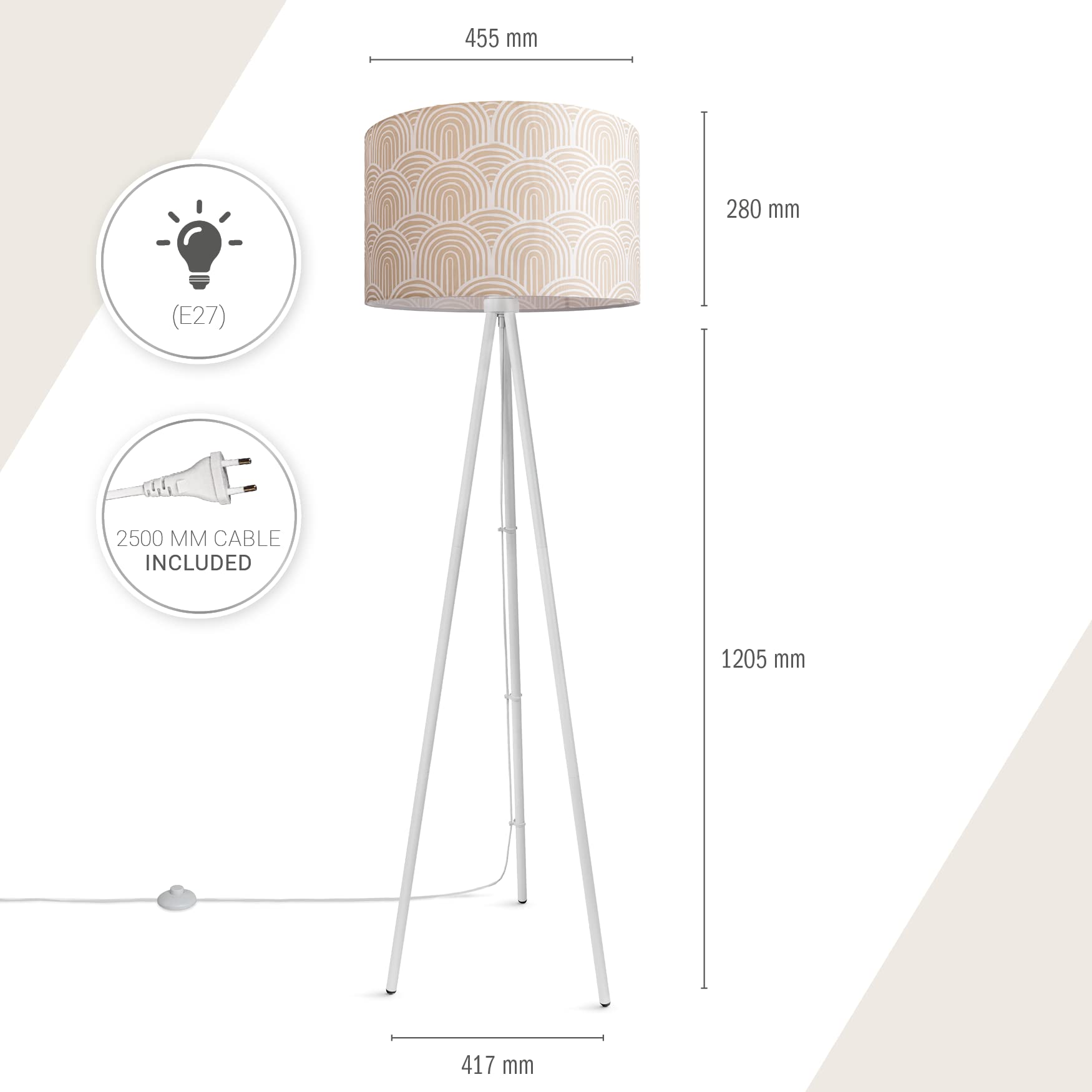 Paco Home Lampada Da Terra Moderna Con Paralume In Tessuto Geometrico – Design Treppiede, Attacco E27, Nero - 3