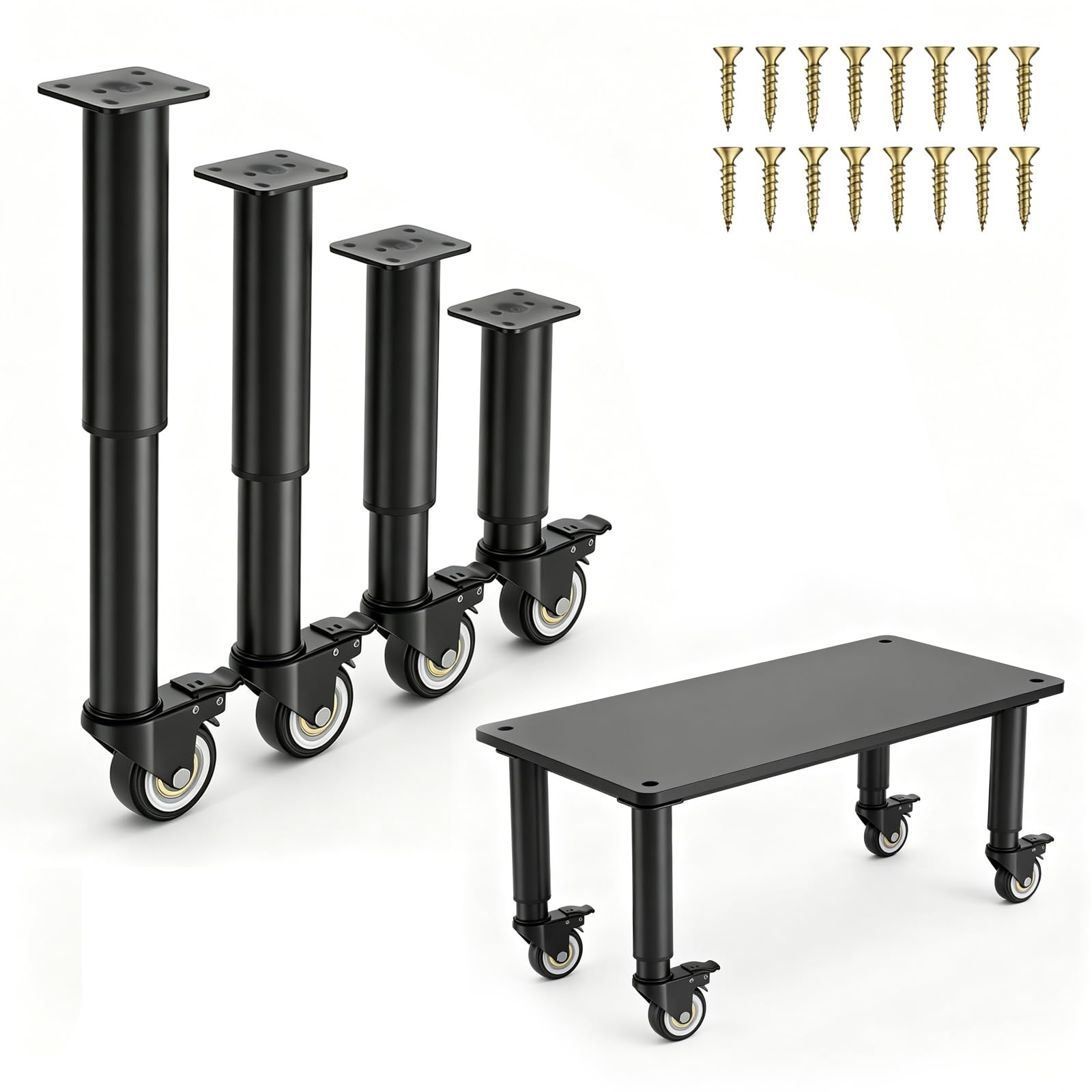 4 Pcs Folding Table Leg Extendsion, Table Leg Riser Table Support Lift Leg with Swivel Castors Adjustable Height DIY Metal Folding Desk Legs Chair Leg Extenders for Bent/Straight Legs, 31.5-45cm