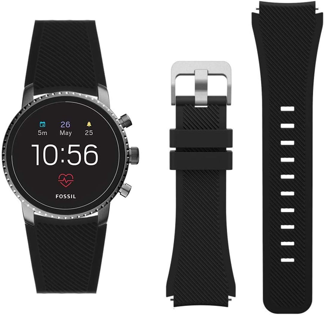 WayLand Classic Silicone Replacement Smart Watch Band 22mm, for Fossil Men Gen 5 Carlyle/Women Gen 5 Julianna/Fossil Q Explorist HR Gen 4 / Explorist Gen 3 / Wander, Marshal Gen 2 - Black