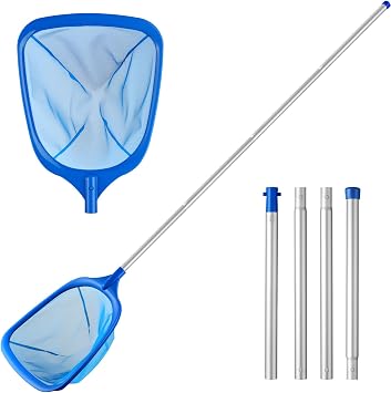 Tavaleu Pool Skimmer Net Deep Pool Leaf Net Rake Net for Cleaning | Large Capacity, Reinforced Frame, Rounded Edge, Detachable Lightweight Aluminum Poles, Durable Fine Net for Swimming Pools