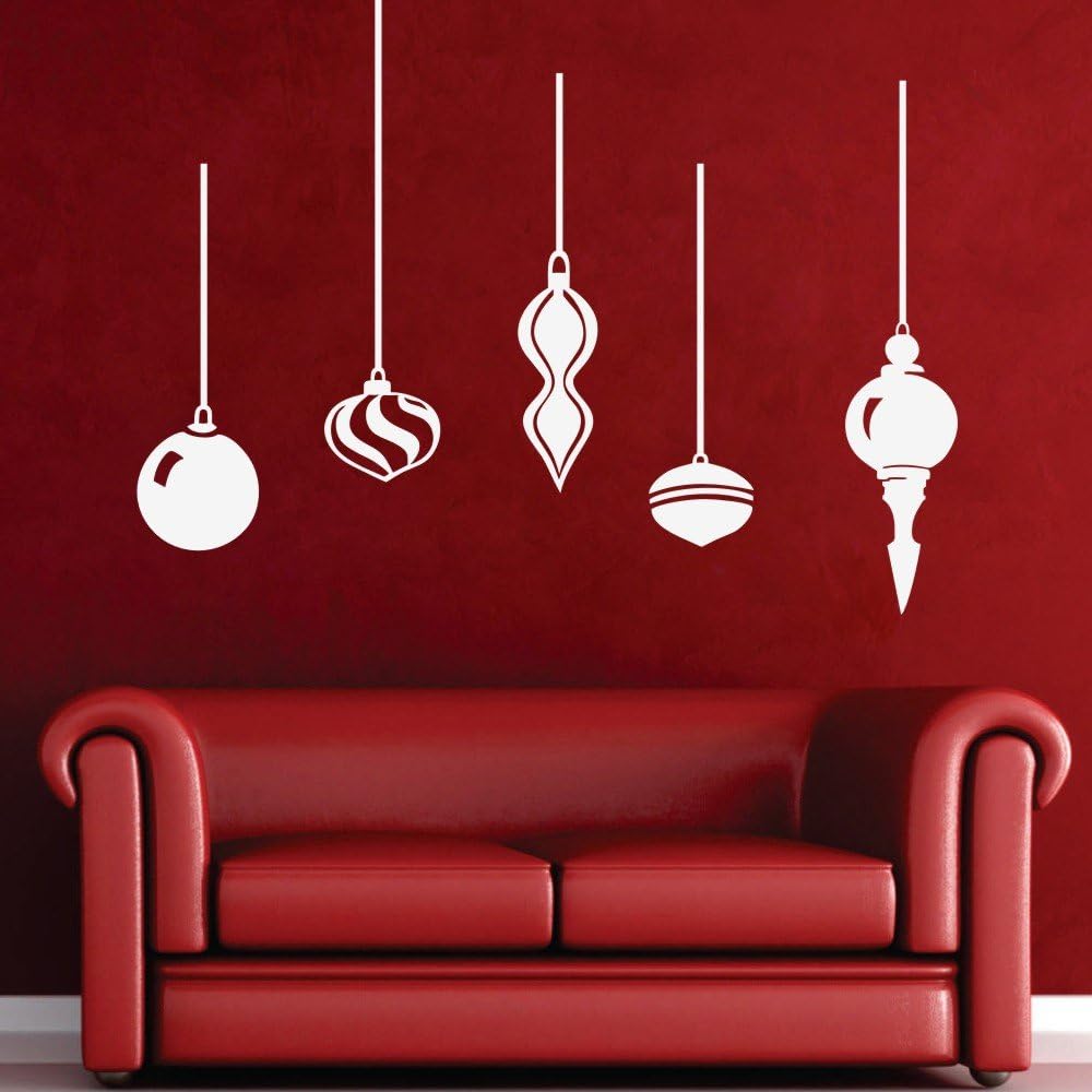 Christmas Wall Decal Vinyl Christmas Ornament Baubles Wall Sticker Mural Graphic Merry Christmas Home Art Decor Tomato Red