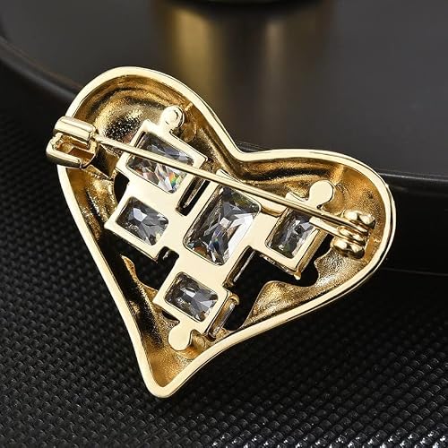 Emegcy Gold Heart Brooch For Women Girls Gold Heart Rhinestone Brooch Gold Plated Lapel Pin Jewelry Gift For Mom Wife #TOP7