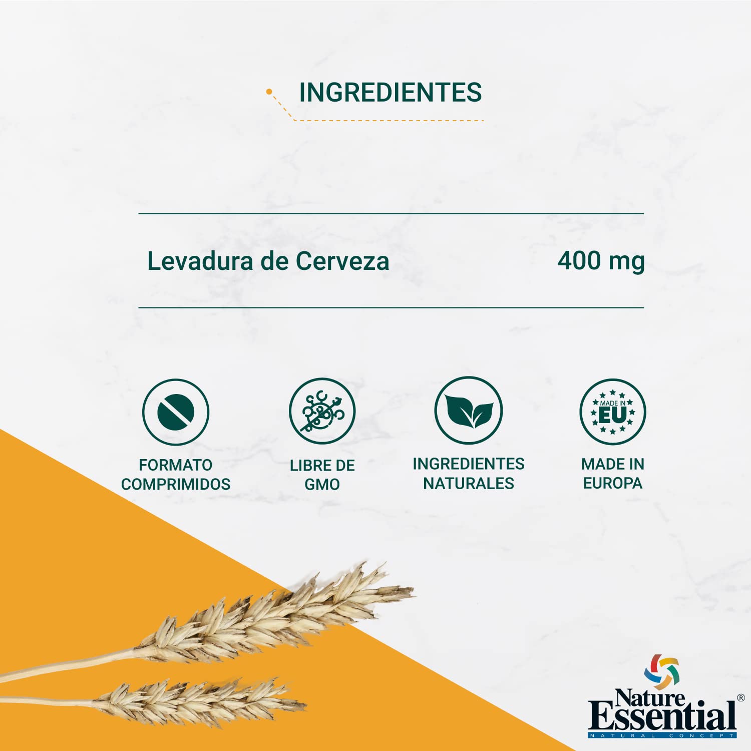 Nature Essential Levadura de Cerveza 400 mg Vitamina B Ayuda a Fortalecer U񡳬 Piel y Cabello - 800 Comprimidos, Pack 3 unidades