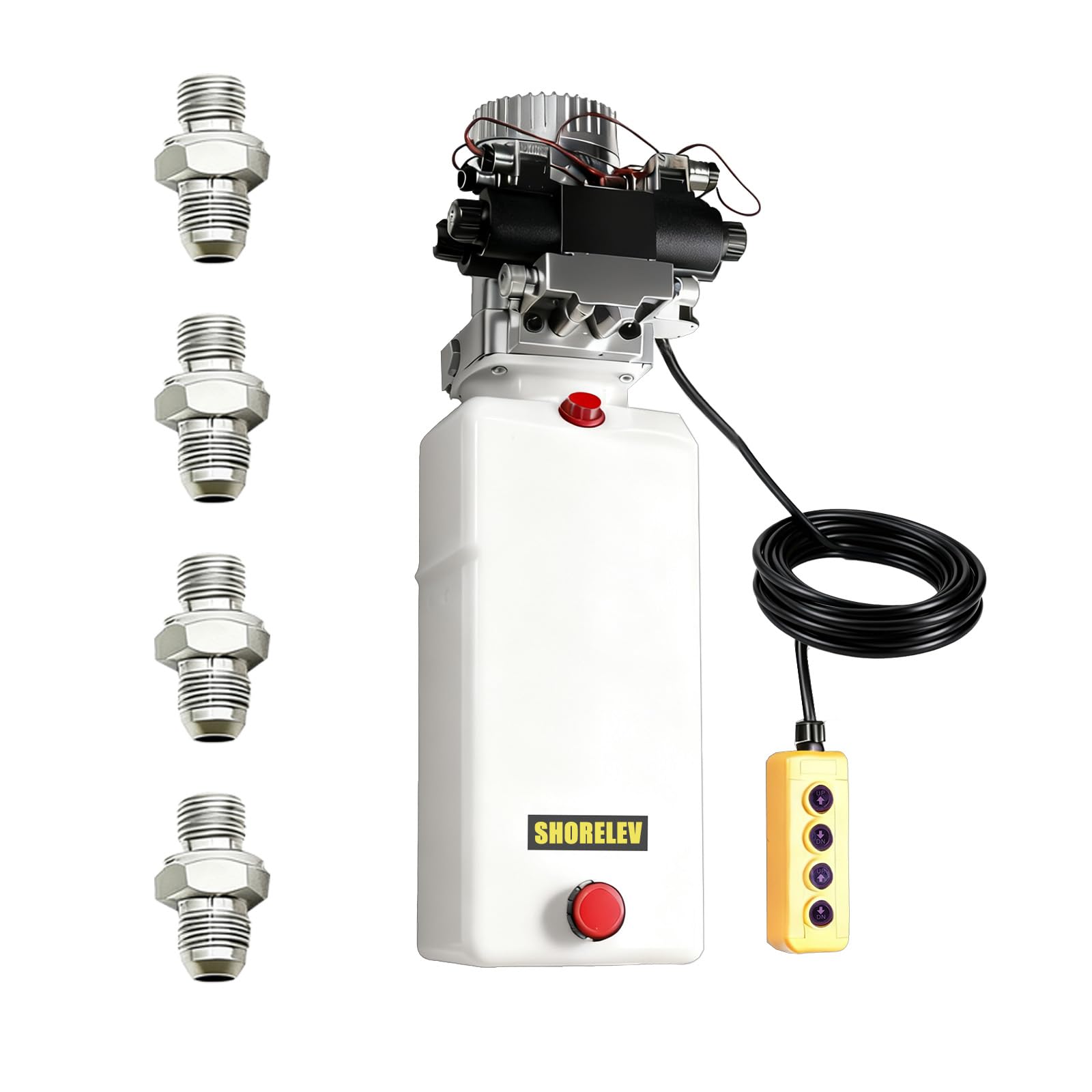 Hydraulic Motor Dump Trailer Pump, 12V DC Double Solenoid Double Acting Hydraulic Power Unit, 8L Plastic Reservoir, for Dump Trucks, Snow Plows, Tow Trucks, and Industrial Machinery