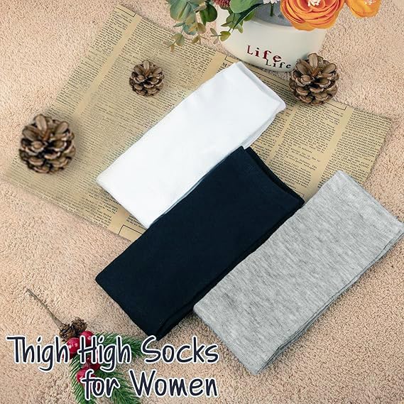 Chalier Womens Thigh High Socks Cotton Striped Over the Knee Socks Long Knee High Stockings for Women2