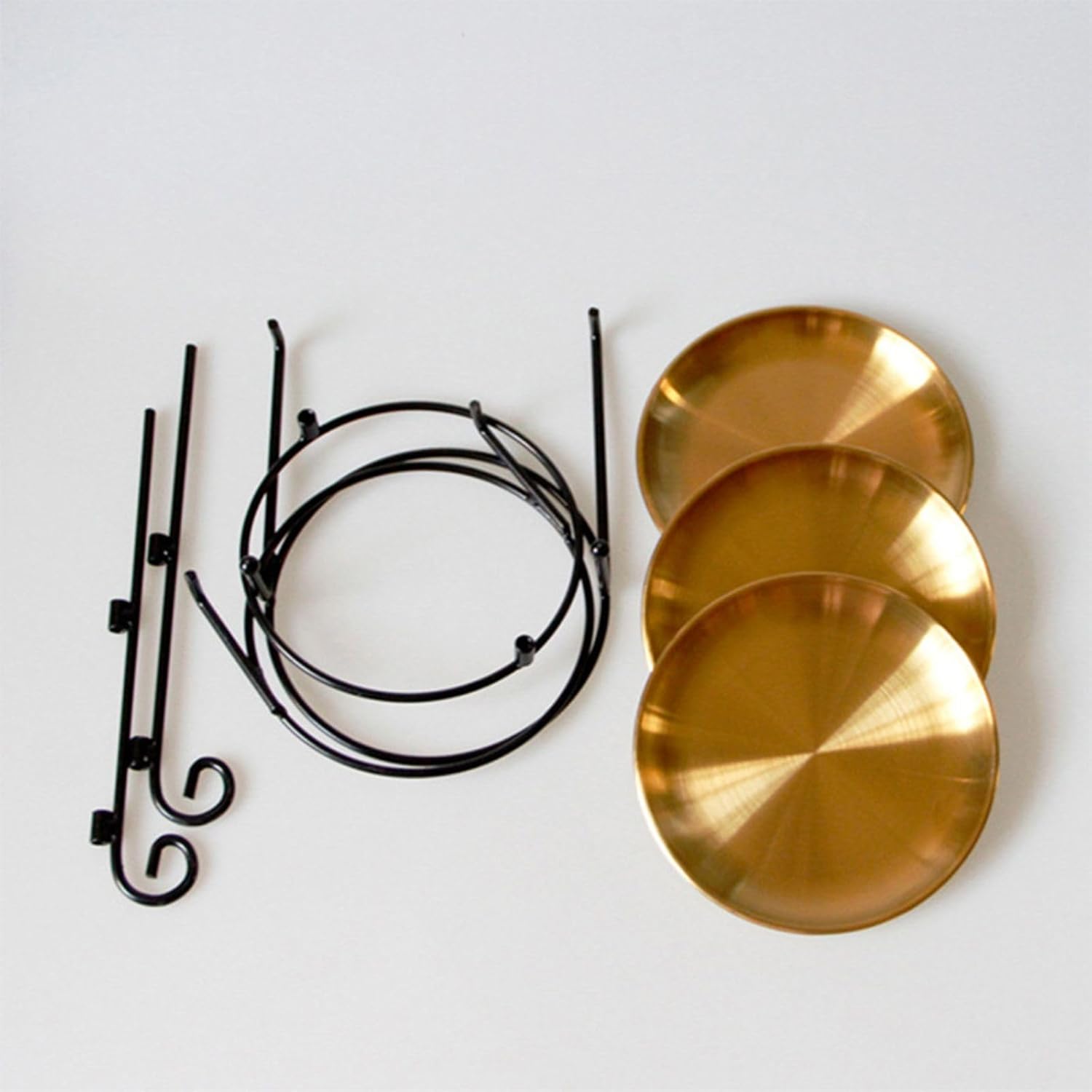 bangminda 7 Pcs Pizza Pan Riser Stand Set, 3-Tier Display Stand with 3 Stainless Steel Pizza Pans and 3 Wood Handle Knives for Tables, Party, Restaurant (gold)