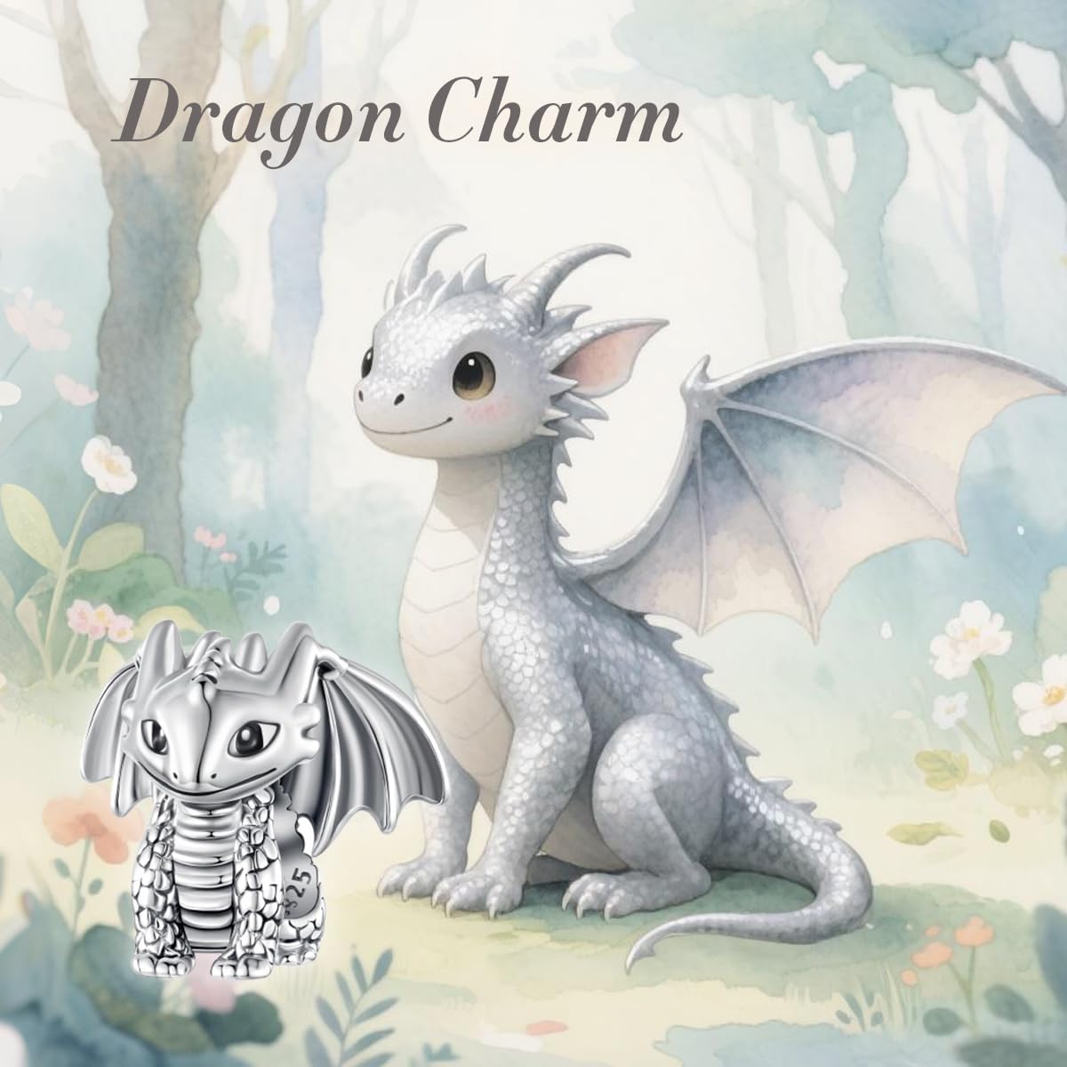 Charm Drago in Argento Sterling 925 - Ciondolo per Bracciali con Animali Carini, Regalo Compleanno Gioielli Dragons per Donna e Ragazze