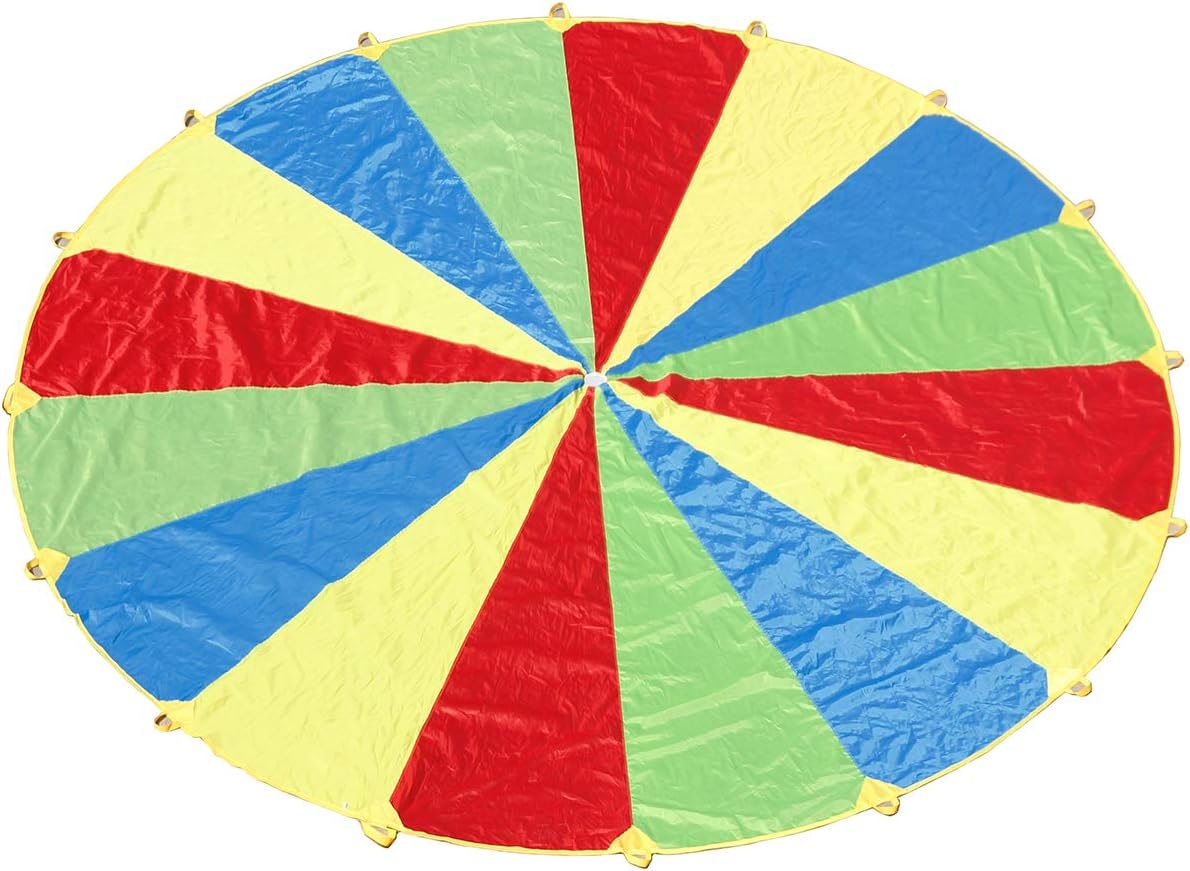 Sonyabecca Parachute, Play Parachute 10ft 12ft 16ft with 12 Handles 20ft 24ft with 16 Handles for Kids Cooperation Group Play