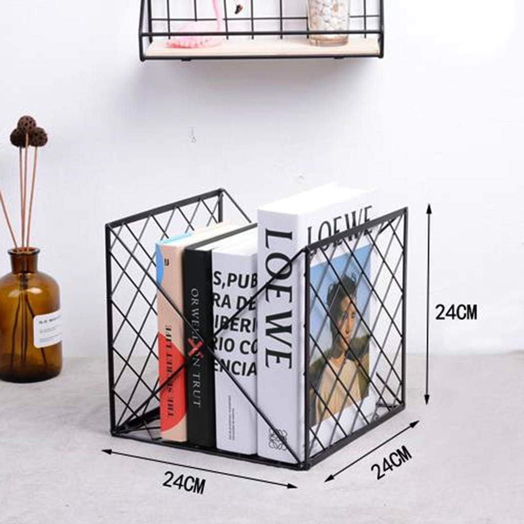 Rack Newspaper Rack Bedroom Study Living Room Newspaper Rack Simple Metal Data Storage Rack (Color : Black Size : 24 24 24CM)