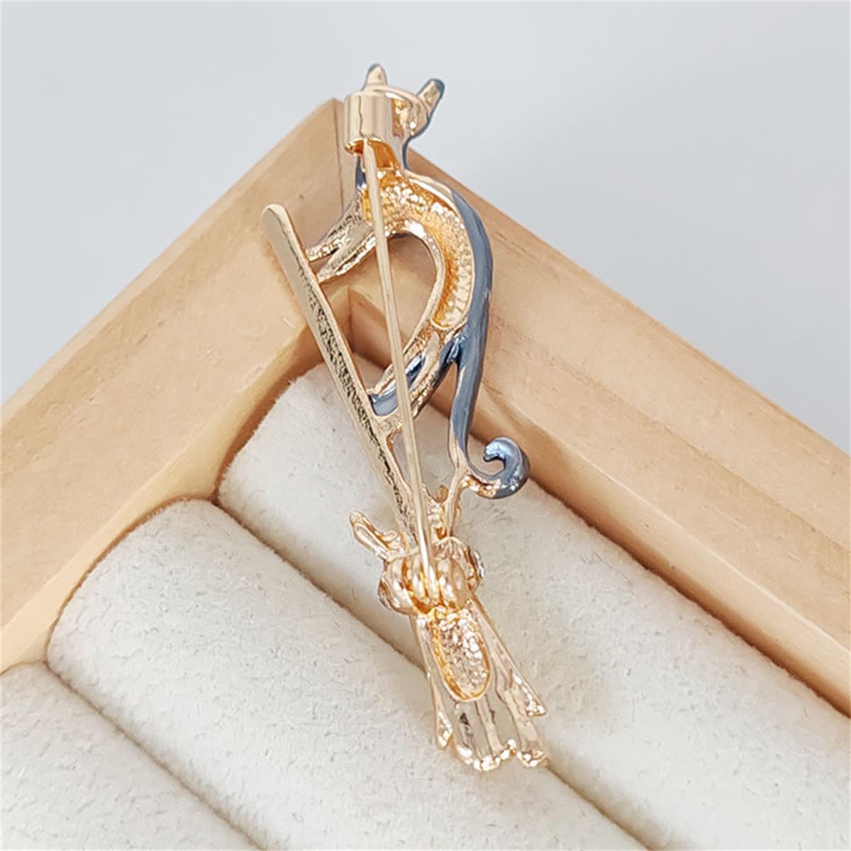 Rhinestone Broom Cat Brooch Pin for Women Silver Gold-Toned Enamel Cartoon Kitten Animal Brooches Lapel Pins Suit Collar Dress Accessories Halloween Christmas Festival Jewelry for Pet Lover - Image 5