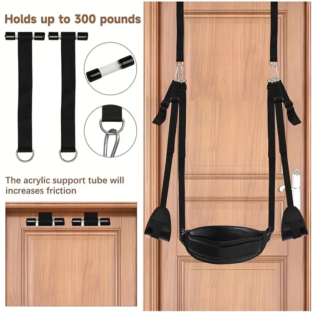 Un outil d'exercice de yoga avec un coussin en peluche en cuir et une suspension pneumatique collée sur la porte, rendant le jeu plus amusant.
