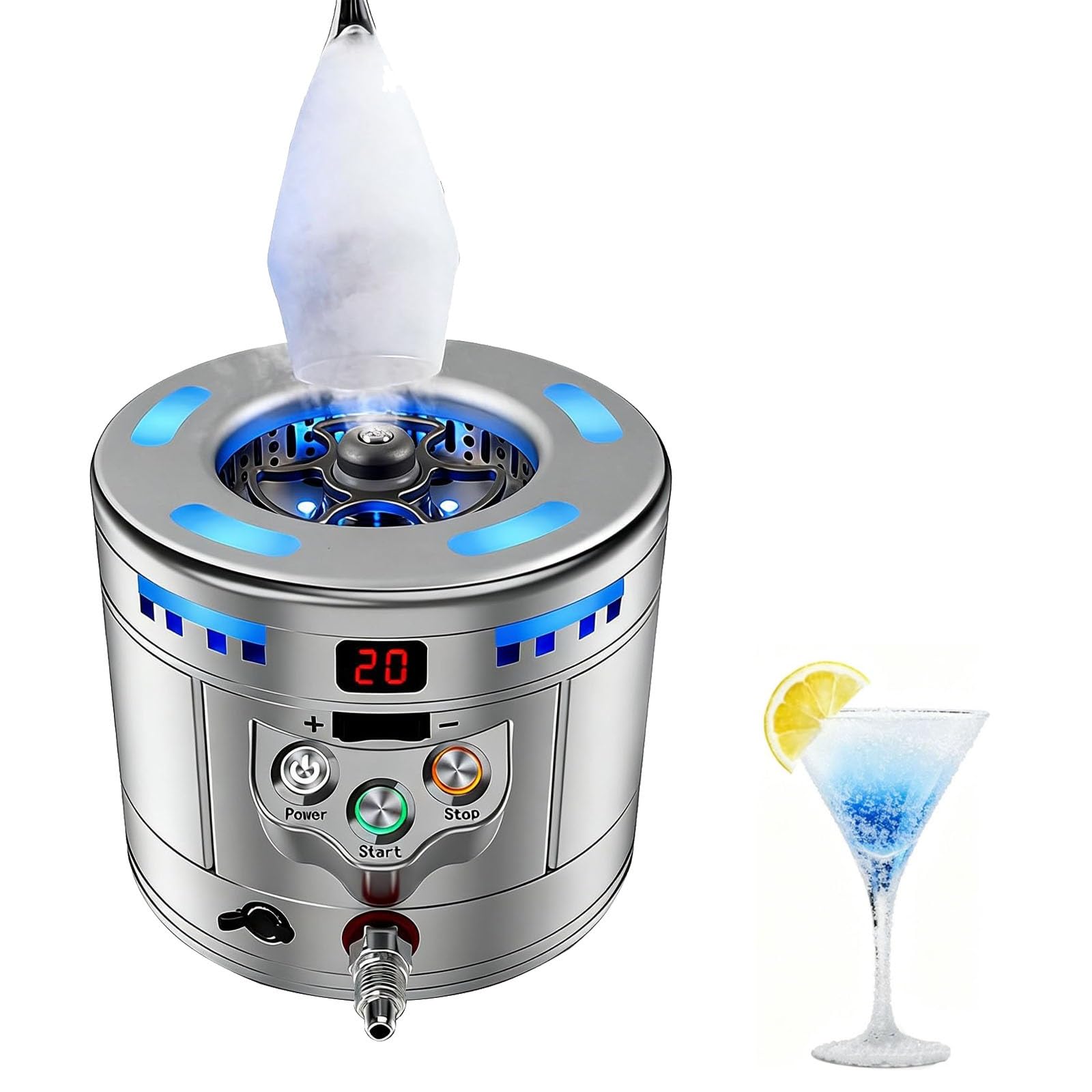 XCSCUK 25W Dry Ice Maker and Glass Froster, Stainless Steel Glass Chiller,Cools Down To -42°C In Just 8s,Dry Ice Making 12-17s,for Bars and Hotels (Silver)