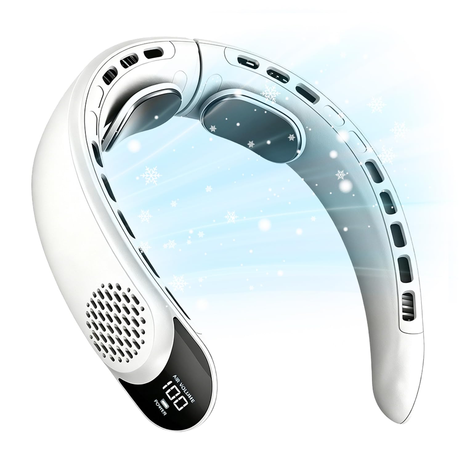 Ventilatore da collo portatile, 3 velocità, silenzioso e potente, ventilatore senza pale con display a LED, ventilatore personale ricaricabile da appendere per esterni, viaggi,