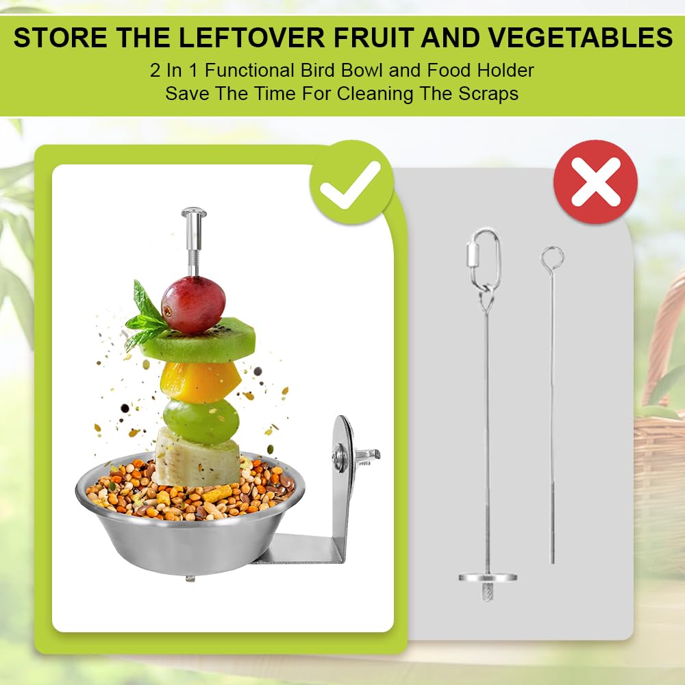 Set of 1 Bird Cage Feeder for Vegetable & Fruit, Parrot Fruit Holder with Dish Bowl Design to Keep Clean, No Mess Bird Food Veggies Skewer for Parakeets, Cockatiels, Lovebirds, Budgies, Conures - image 4