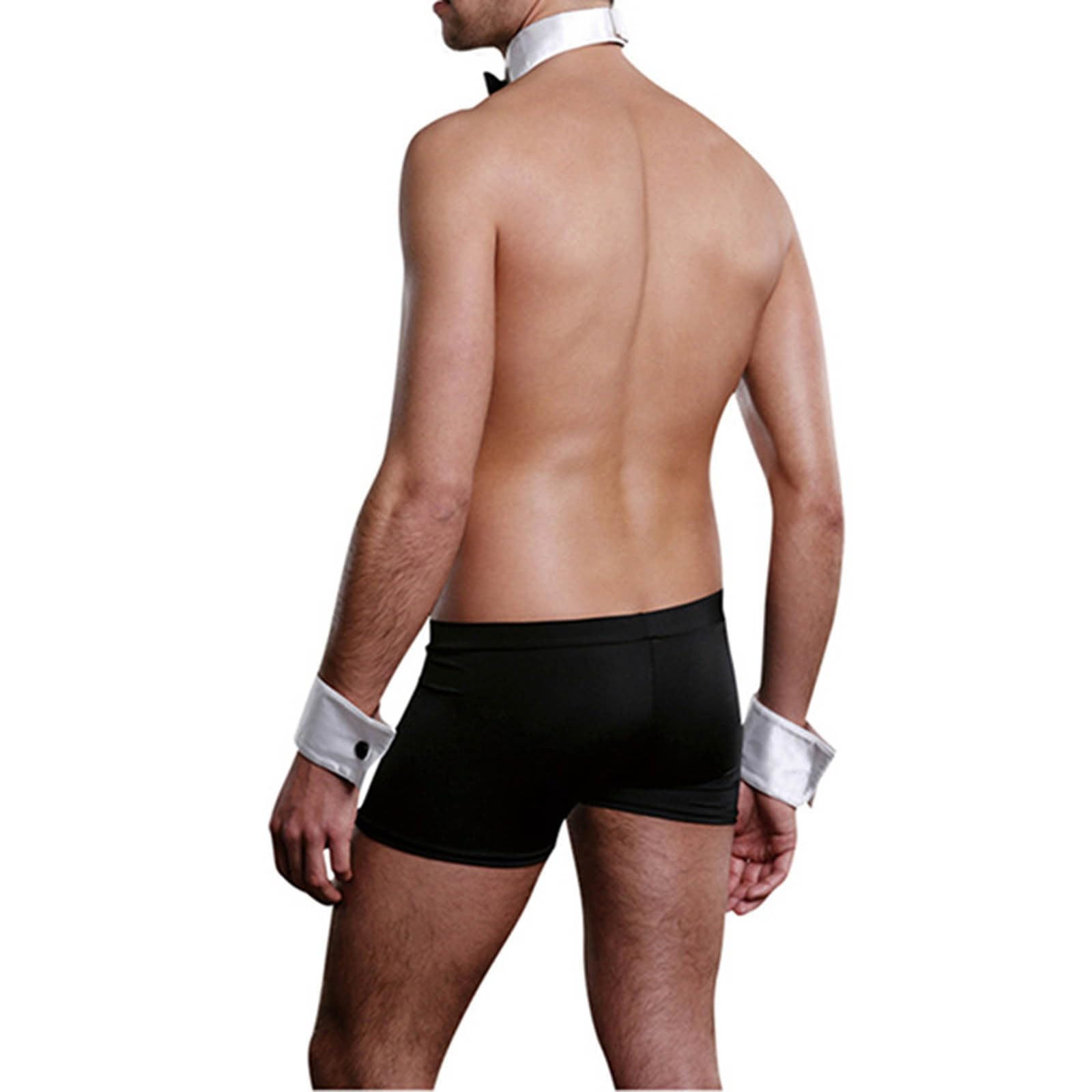 Ensemble de serveur sexy pour homme - Ensemble de sous-vêtements - Gilet avec nœud - Filet - Boxer - Clubwear - Cosplay - Lingerie de barman - Rayures - GoGo - Clubwear - Noir