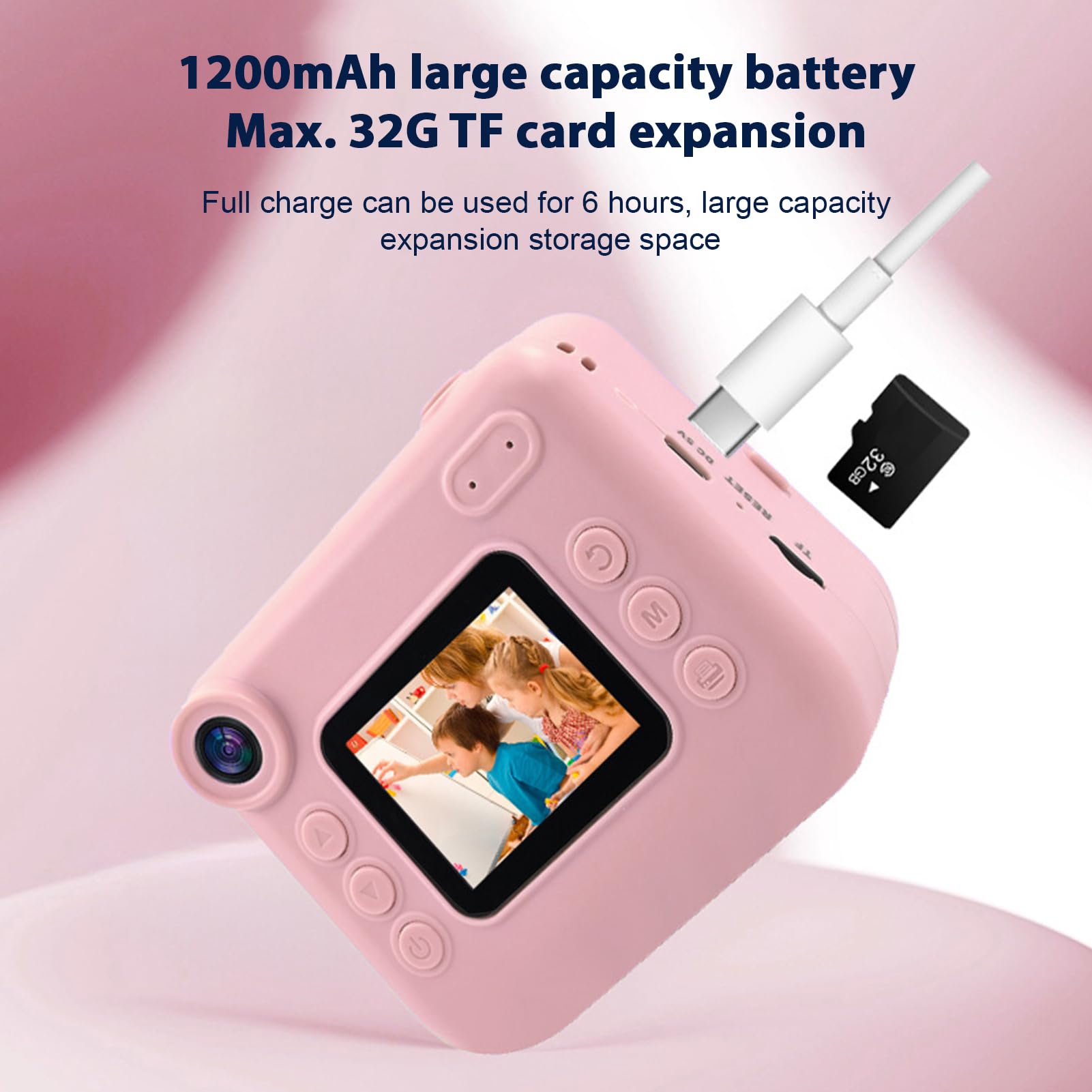Andoer Fotocamera istantanea per bambini, fotocamera digitale per bambini con carta da stampa, 2,0 pollici, telecamera da viaggio per ragazzi e ragazze 3-14 anni (rosa)
