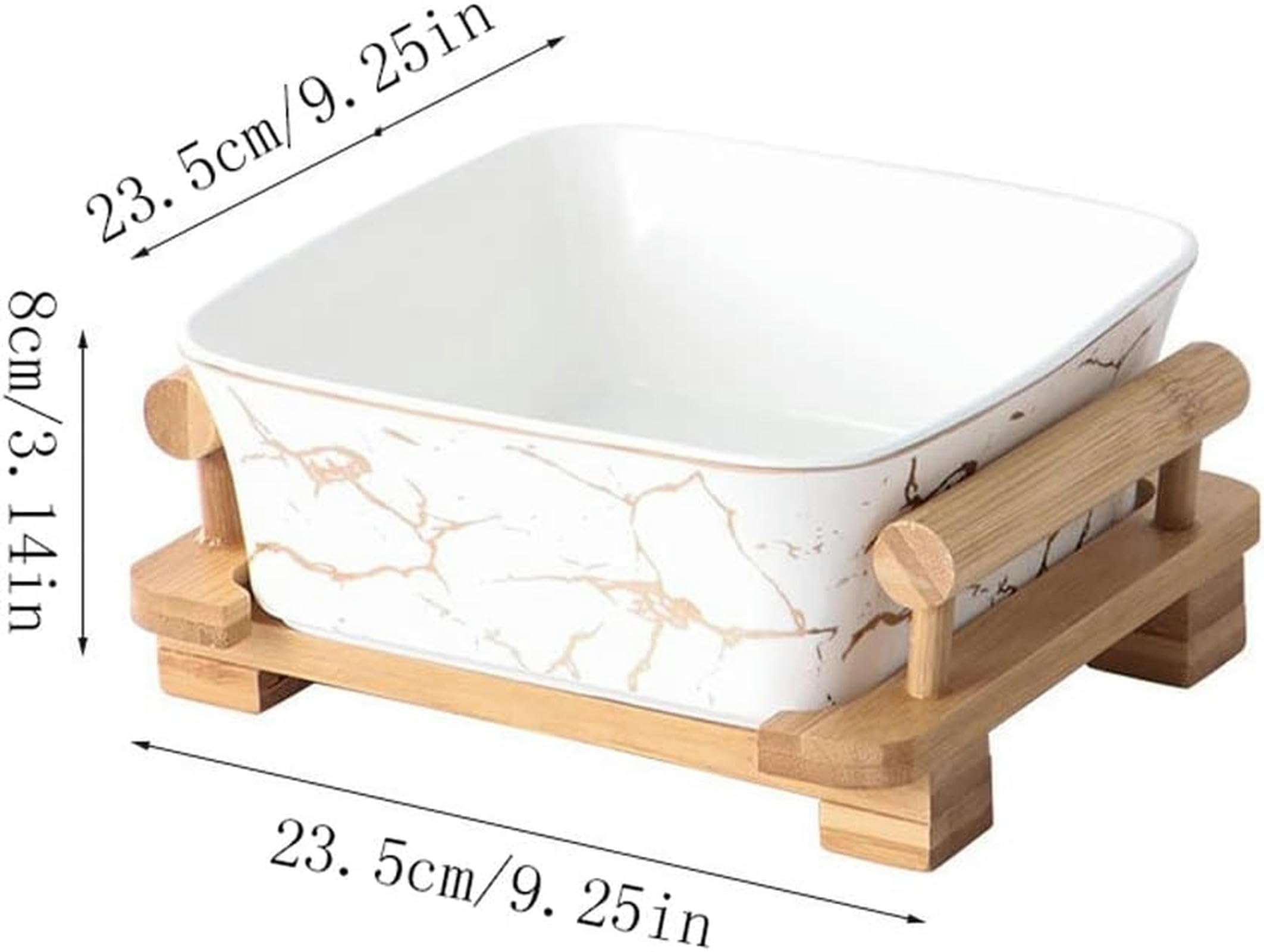 Szklane miski do sałatek, szklane mieszania, prostota nordycka ze złotym wzorem Kwadratowa ceramiczna miska na sałatkę owocową, talerz owoce z kreatywnymi drewnianymi zupami i sałatkami(White)