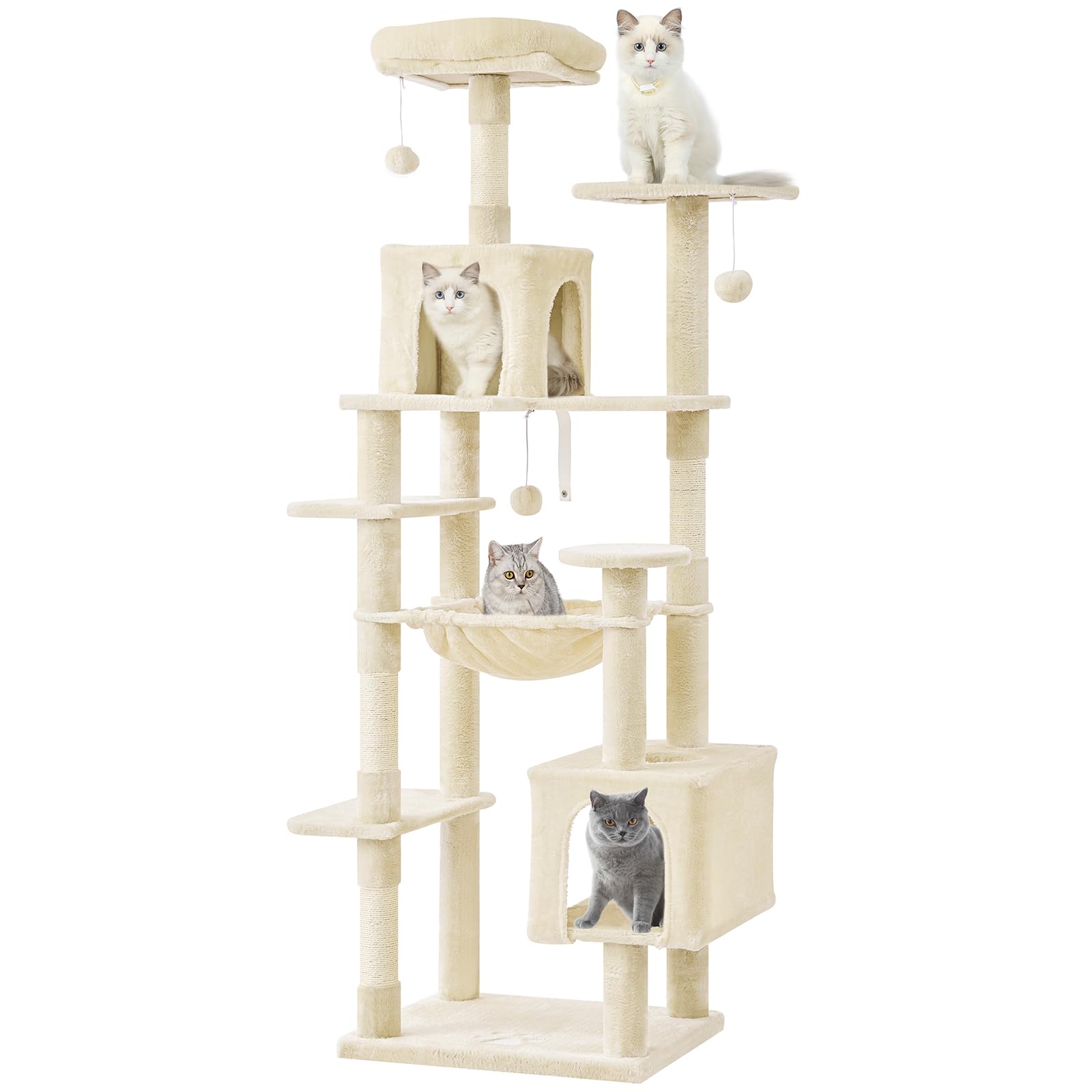 Arbre à chat stable anti-basculement avec grands griffoirs et doubles niches