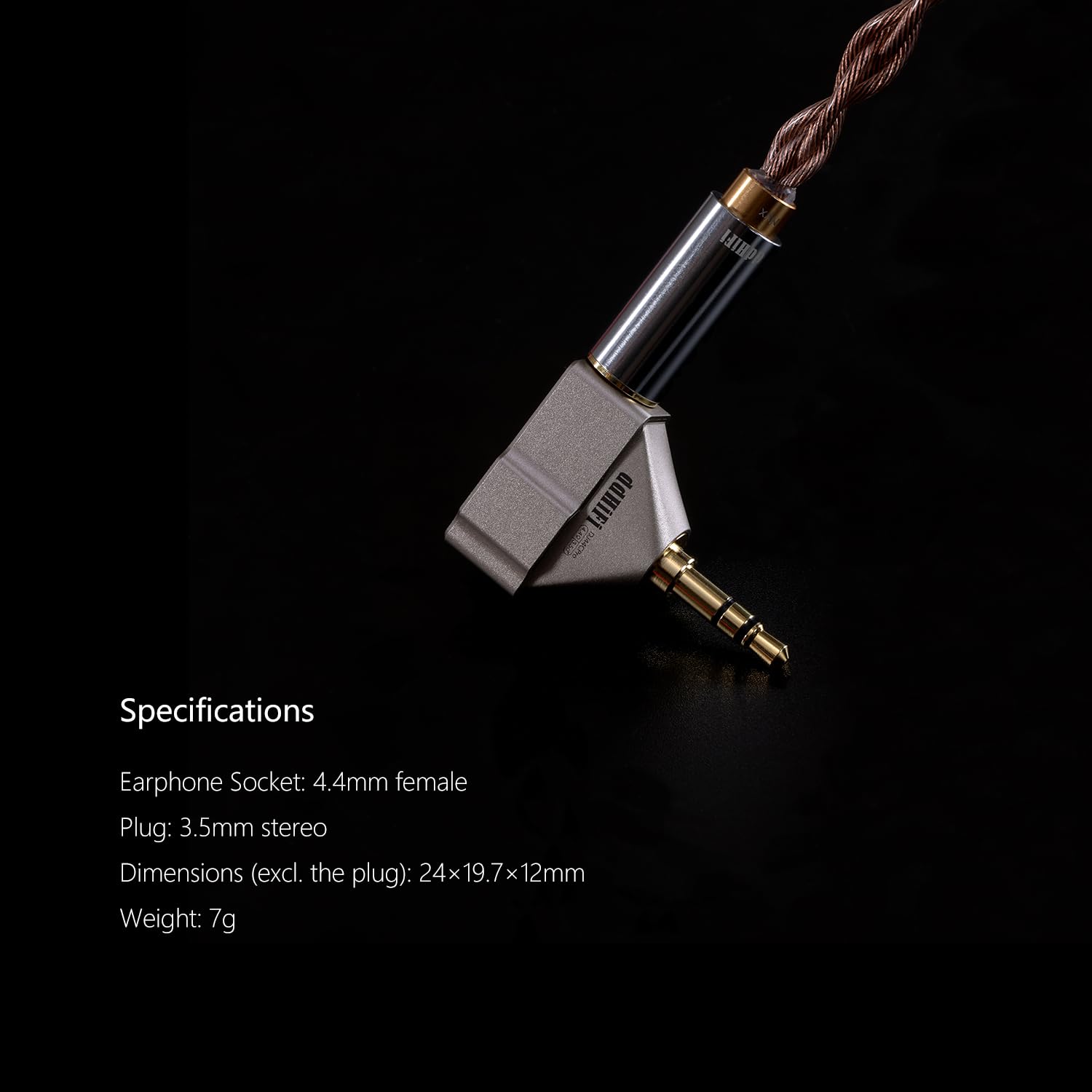 DD ddHiFi DJ44CPro, adaptador avanzado de 4,4 mm hembra a macho de 3,5 mm, con enchufe Pentaconn para auriculares y cable de conexión interno Nyx