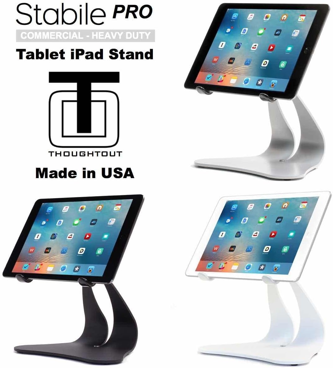 Thought Out Stabile PRO Pivoting iPad Stand - Made in USA - Compatible with Apple iPad (Silver)
