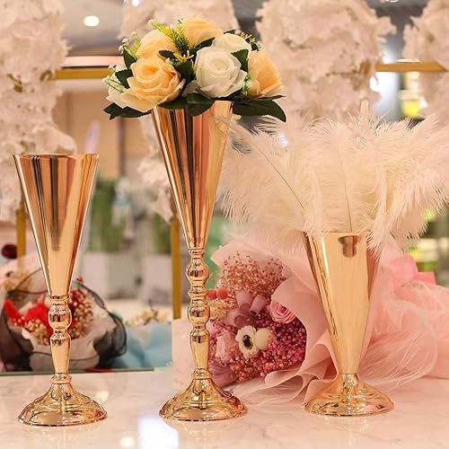 Miniatura 9 de Jarrones de flores para centros de mesa, centros de mesa de boda dorados de 14.56 pulgadas para mesas, 2 piezas de arreglos florales de metal para