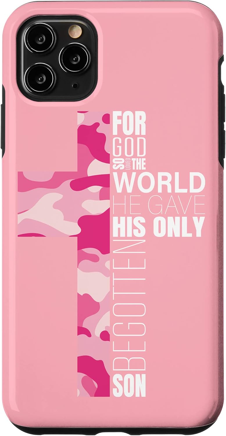 iPhone XR Cute Pink Camo Christian Cross Verse Gifts Women Teen Girls Case