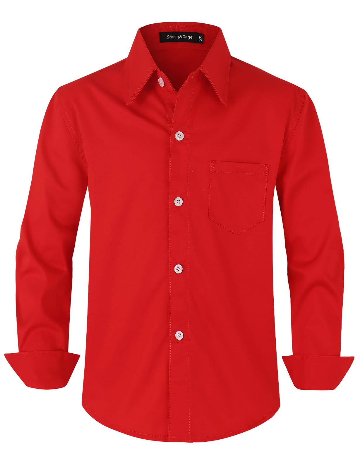 Spring&Gege Boys' Cotton Dress Shirt Long Sleeve Casual School Uniform Woven Button Down Shirt
