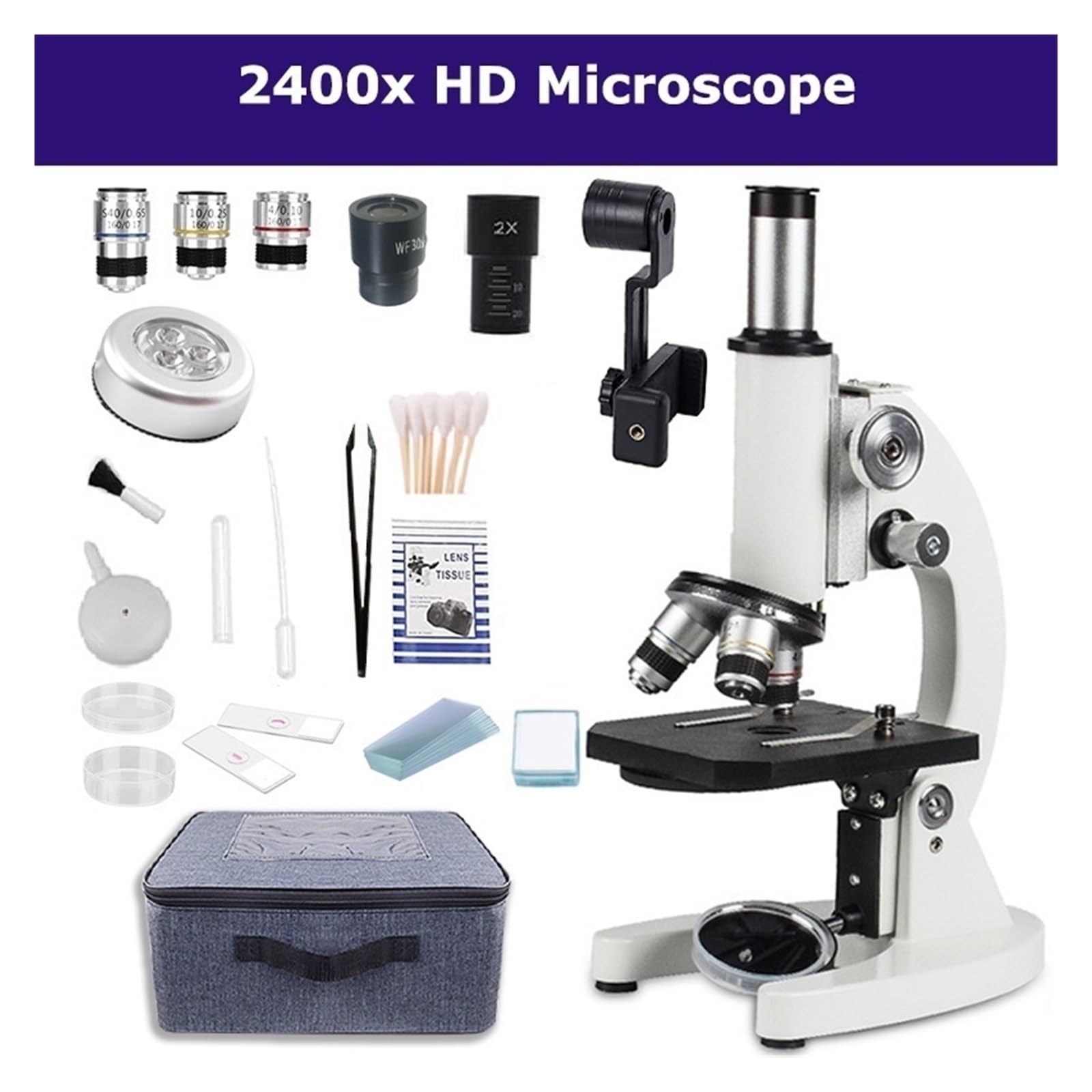 Microscopio Microscopio 40X-2400X con Cuerpo Totalmente Metálico De Imágenes De Alta Definición For Juegos De Laboratorio De Ciencia Biológica
