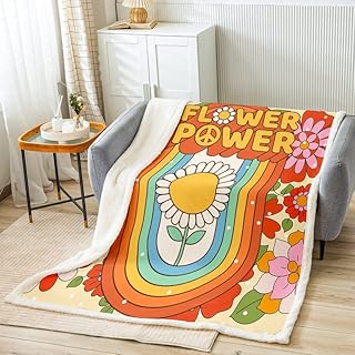 Retro Hippie Flower Fleece Throw Blanket for Bed Sofa Couch Kids 60SÂ 70SÂ Groovy Plush Blanket Room Decorative Flower Power Sherpa Blanket Orange Fuzzy Blanket Baby 30