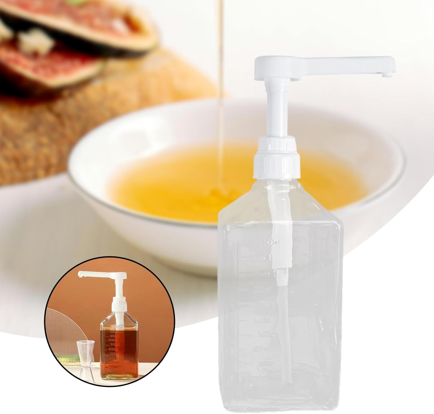 predolo Syrup Dispenser with Pump Honey Jar Square Transparent Container Home Commercial Use Maple Syrup Bottle for Coffee Station