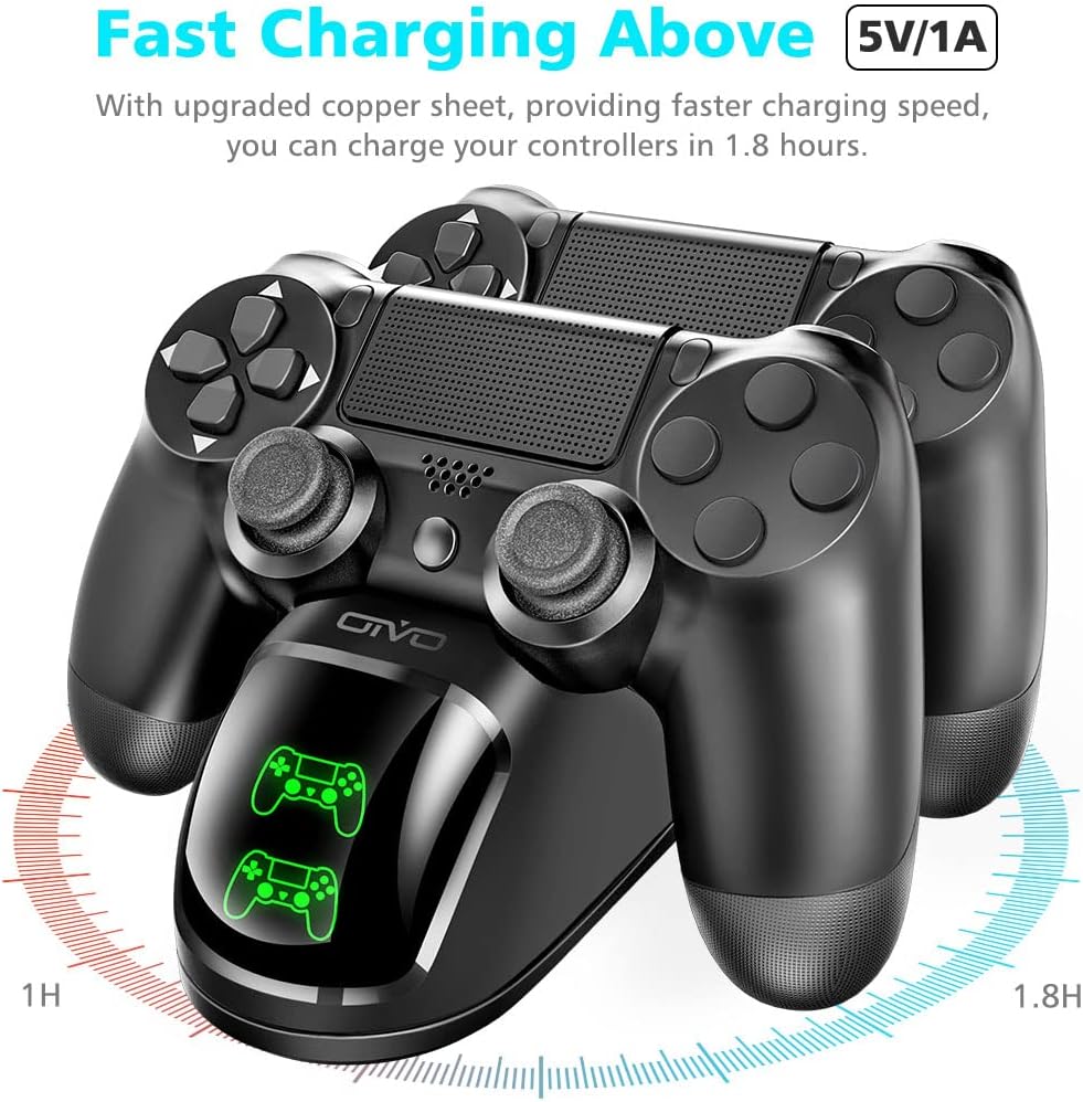 OIVO PS4 Controller Charger Dock Station, PS4 Controller Charging Dock Station Upgraded 1.8-Hours Charging Chip, Charging Dock Station Replacement for PS4 Dualshock 4 Controller Charger