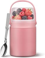 Vista 12 de Tarro de comida aislado 2 en 1 con un recipiente para aperitivos, termo de sopa para niños de 15 onzas para comida caliente con asa y cuchara