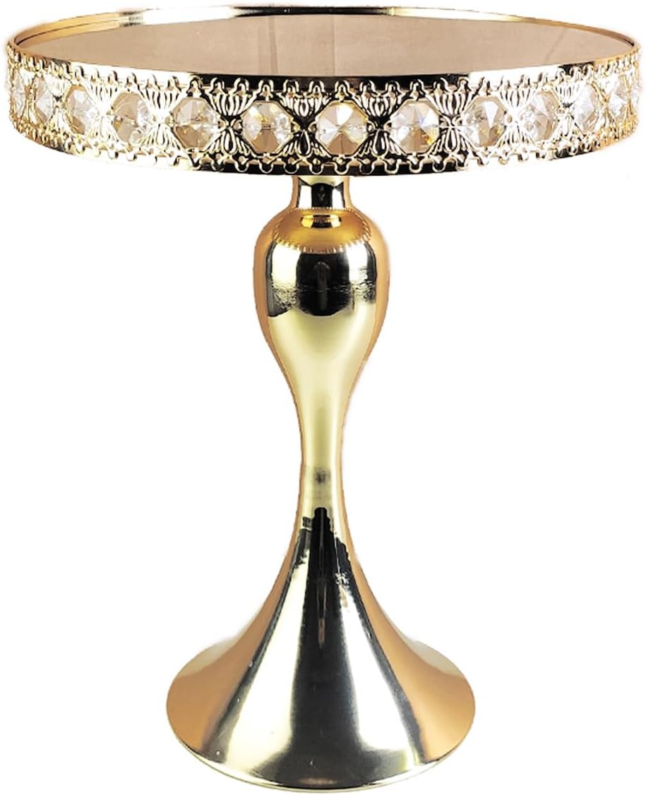 10 Inches 25cm Gold Round Mirror Cake Stand Cupcake Stands Metal Pedestal Holder with Crystals, Party Dessert Cheese Display Plate for Wedding Party Birthday Baby Shower Celebration Home Decor