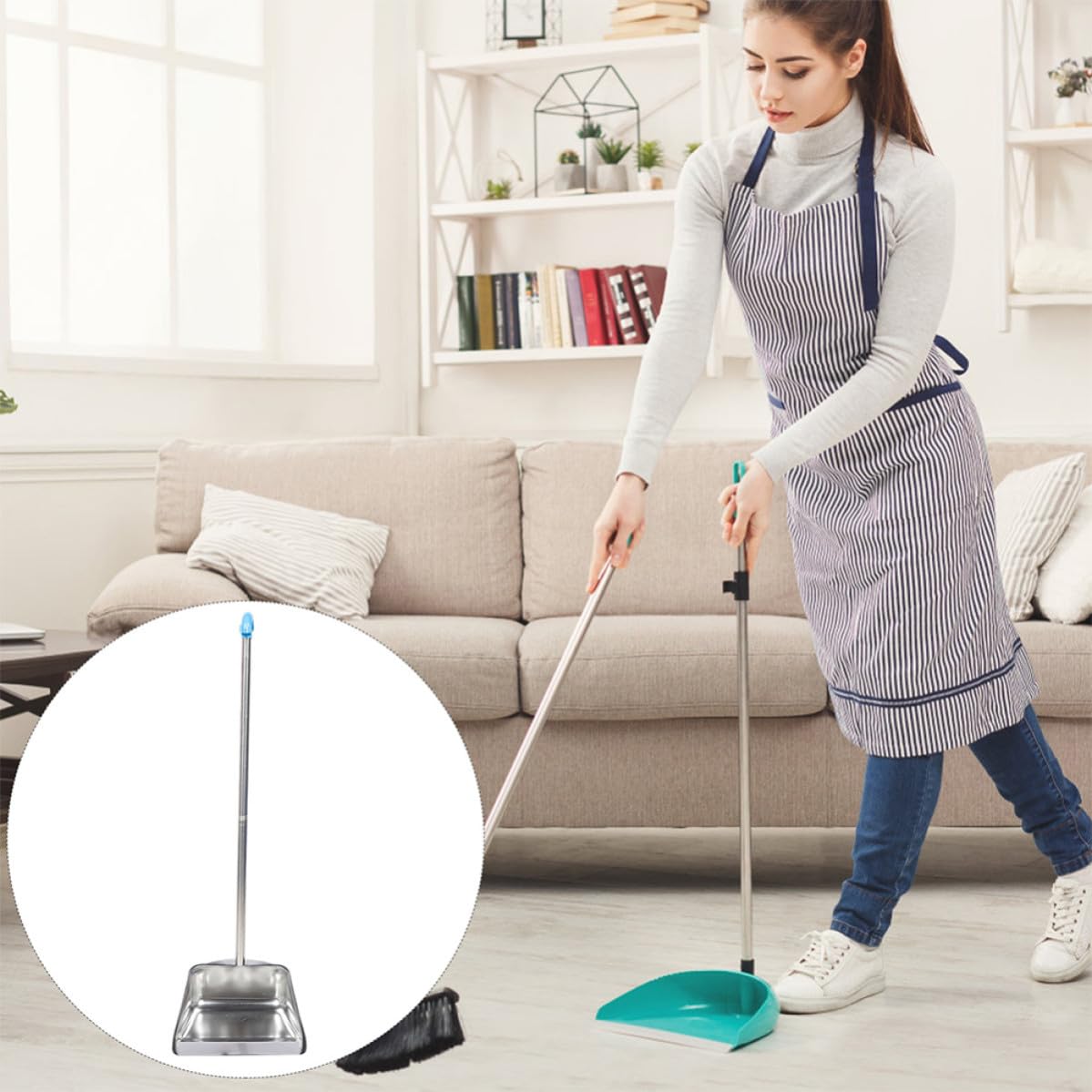 TOYANDONA Pelle à Poussière Verticale en Acier Inoxydable Argenté Résistant à L'usure Design Élégant et Finition Miroir pour Nettoyage Domestique Simple et Pratique