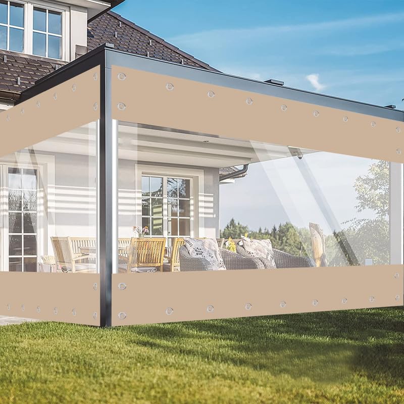 jianyana Plane Transparent Mit öSen, 650G/M² PVC Outdoor Vorhang Wetterfest Abdeckplane Mit 30Cm öSen FüR Balkon Regenschutz Wintergarten(Khaki 3 * 3m)