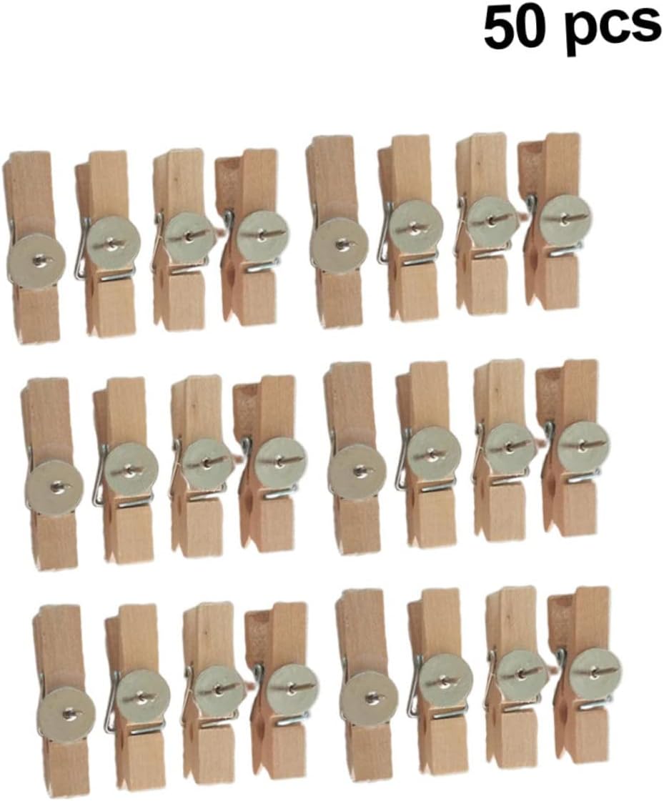 50pcs Wooden Clips Simple 45x12mm Photo Clips for Home Office Sturdy for Notes Pictures and Artwork Display