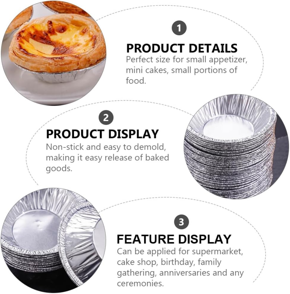 Kichvoe 250pcs Disposable Tart Cake Baking Cups Foil Tart Pans Baking Cooking Party Supplies