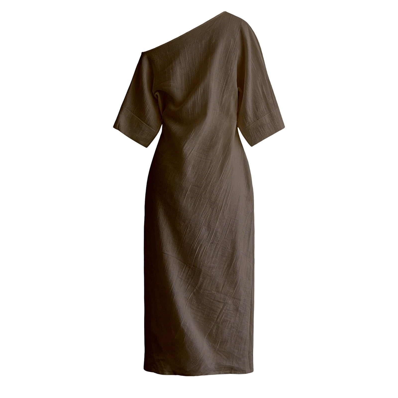 Elegante Vestido Midi de Manga Larga con Hombros Descubiertos y Cintura Alta para Verano